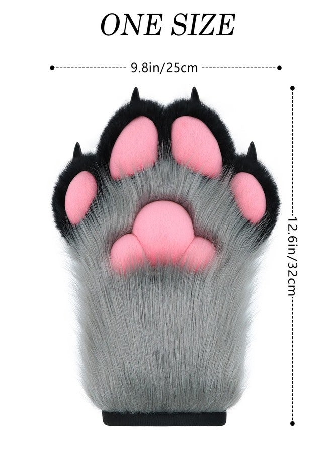 BNLIDES Cosplay Fursuit Paw Gloves Furry Claw Gloves Built-in Whistle Decompression Toys Costume Party Accessories for Adult (Grey-Black) - Image 4