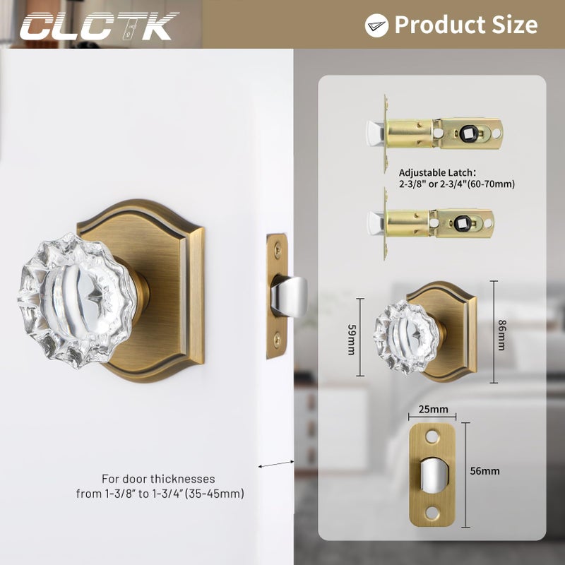 Clctk Crystal Door Knobs Interior  Vintage Style Passage Glass Door Knobs Antique Brass Door Knobs For Hall Closet  1 Pack - Image 5