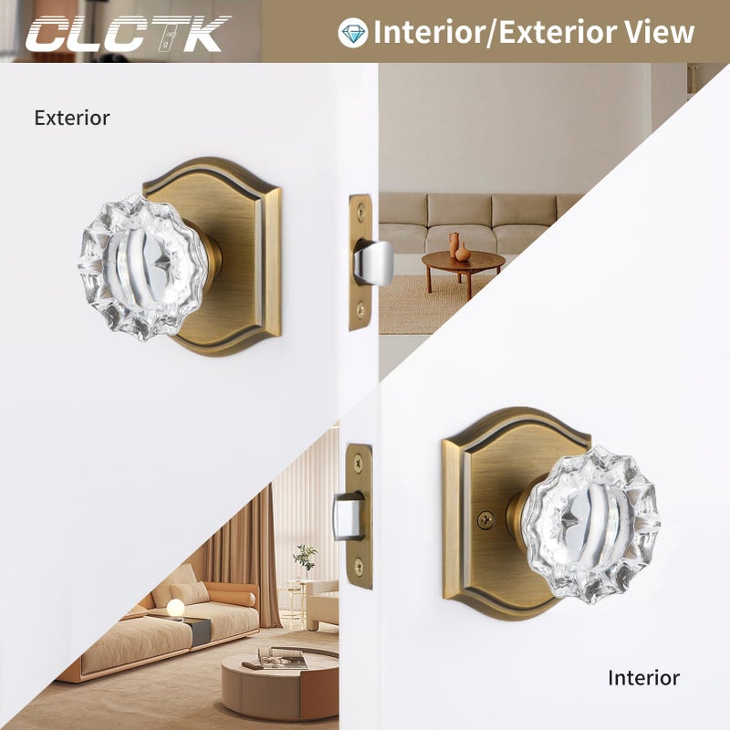 Clctk Crystal Door Knobs Interior  Vintage Style Passage Glass Door Knobs Antique Brass Door Knobs For Hall Closet  1 Pack - Image 3