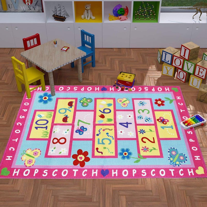 HUAHOO Pink Girls Hopscotch Rug, 39.4'' x 52'' - Image 1