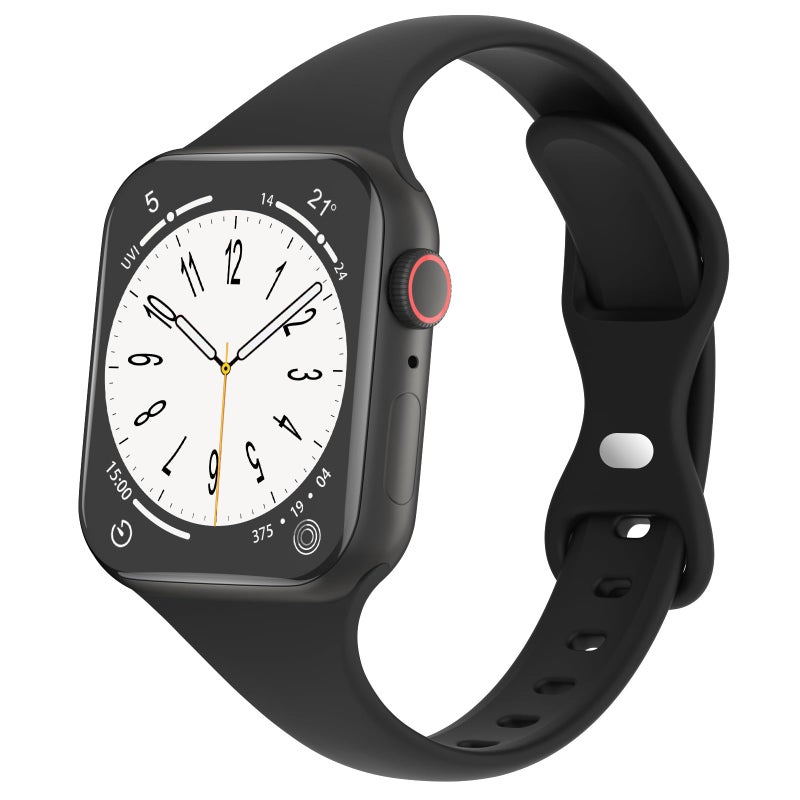 DYKEISS Sport Slim Silicone Band Compatible for Apple Watch Band 38mm 42mm 40mm 44mm, Thin Soft Narrow Replacement Strap Wristband for iWatch Series 5/4/3/2/1 Women & Men (Black, 42mm/44mm) - Image 1
