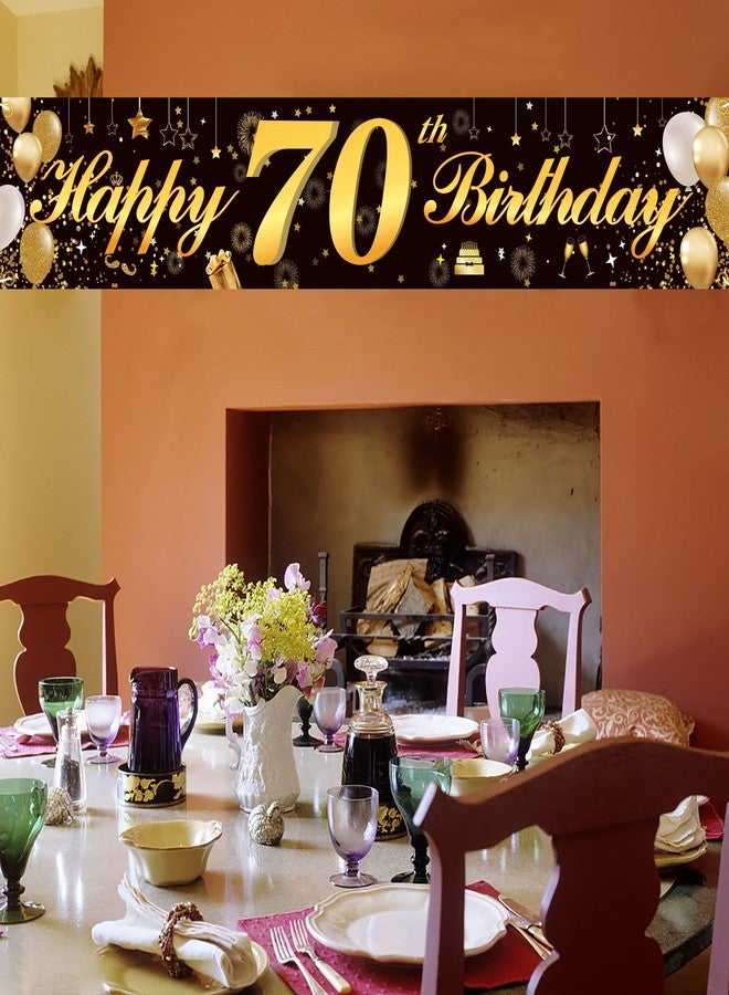 Jutoe Happy 70th Birthday Banner,Birthday Party Sign Backdrop Banner For Men Women Cheer to 70 Years,Durable Black&Gold Glitter Birthday Sign Yard Sign For 70th Birthday Party Decoration Supplies(70 Black) - Image 2
