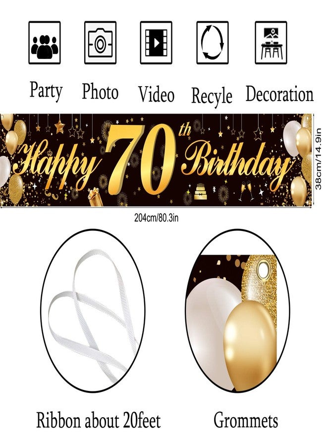 Jutoe Happy 70th Birthday Banner,Birthday Party Sign Backdrop Banner For Men Women Cheer to 70 Years,Durable Black&Gold Glitter Birthday Sign Yard Sign For 70th Birthday Party Decoration Supplies(70 Black) - Image 3