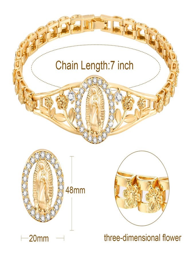 XUANPAI Gold Catholic Bracelet for Women-14k Gold Plated Bracelet,Hypoallergenic Non Tarnish Trendy Jewelry,Dainty Stainless Steel Cubic Zirconia Religious Baptism Virgin Mary Bracelets Gifts for Her - Image 4