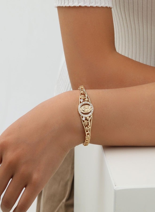 XUANPAI Gold Catholic Bracelet for Women-14k Gold Plated Bracelet,Hypoallergenic Non Tarnish Trendy Jewelry,Dainty Stainless Steel Cubic Zirconia Religious Baptism Virgin Mary Bracelets Gifts for Her - Image 3