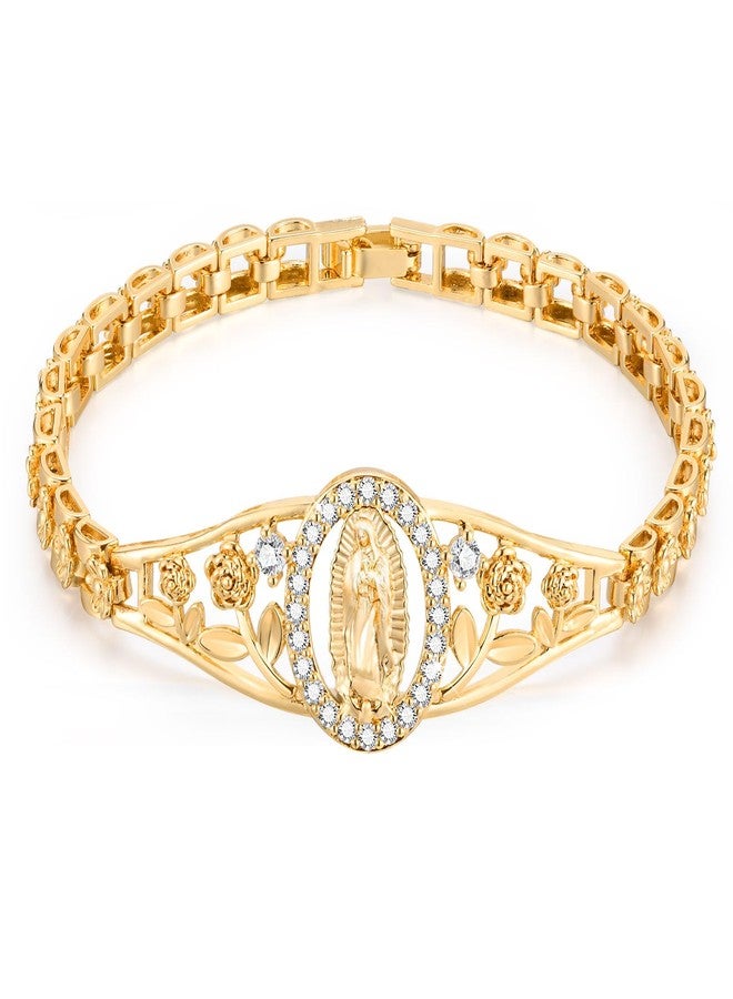 XUANPAI Gold Catholic Bracelet for Women-14k Gold Plated Bracelet,Hypoallergenic Non Tarnish Trendy Jewelry,Dainty Stainless Steel Cubic Zirconia Religious Baptism Virgin Mary Bracelets Gifts for Her - Image 1