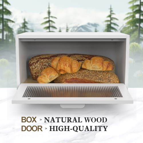 LOHASOK Bread Box for Kitchen Countertop Farmhouse Bread Holder Bread Storage Wooden Bread Container White - Image 3