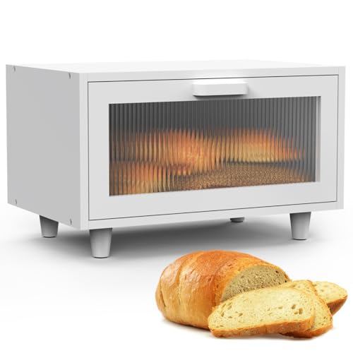 LOHASOK Bread Box for Kitchen Countertop Farmhouse Bread Holder Bread Storage Wooden Bread Container White - Image 1
