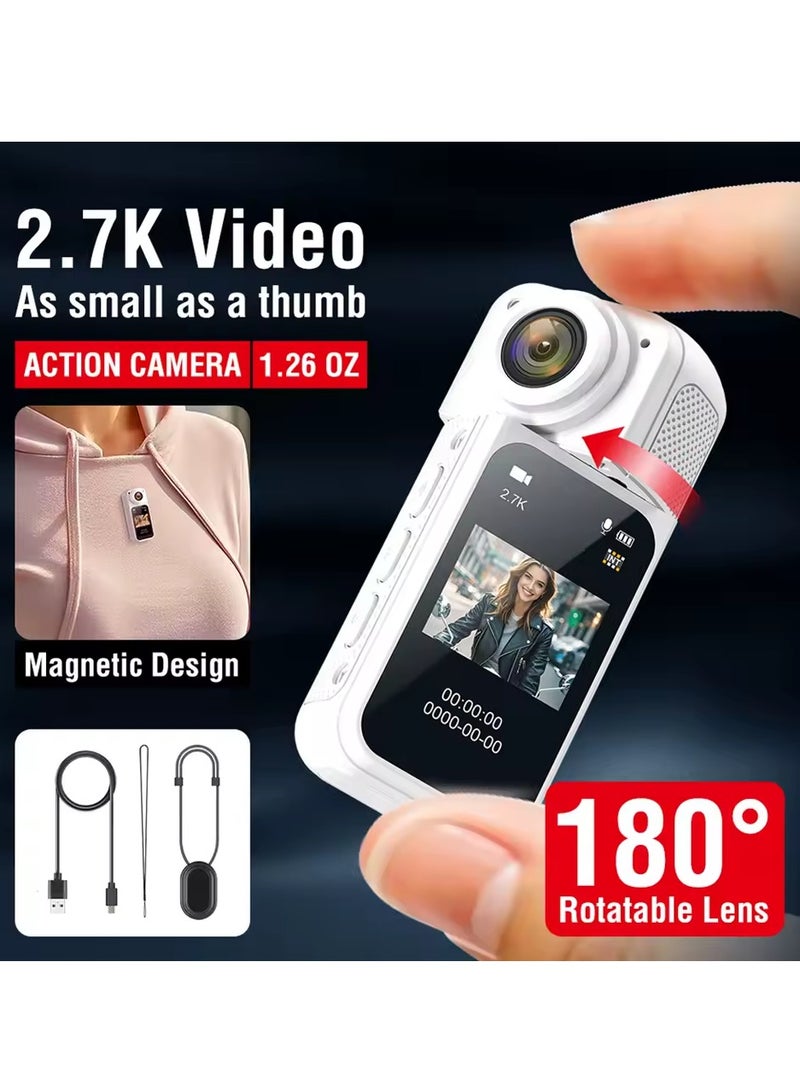 BlueFire Helmet Vlogging Camera with 2.7K POV Video Recording, Magnetic Wearable Mini Camera with 180° Rotating Lens, IPS HD Display, 170° Wide Angle, Compact Thumb-Sized Body Cam, Pocket Action Camera for Cycling, Motorcycle, Outdoor Sports, Travel & Daily Vlogs – Lightweight 35g with 350mAh Rechargeable Battery & 100 Minutes Recording - Image 1