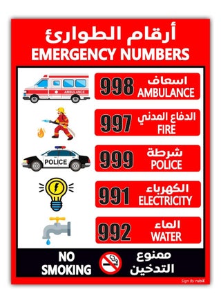 UAE Emergency Numbers Magnetic Sticker Sign, Removable, Highly Reflective, Help Line List, Waterproof, Premium Magnet Sign (Small 15x20cm) - pzsku/Z5017C6751677BEF46C9DZ/45/_/1708353994/33e7f8f8-671a-4b0f-8273-42b059a03454