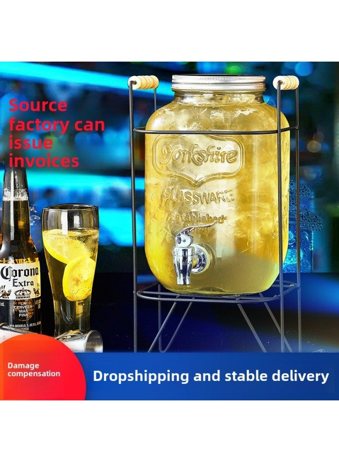 Coke Bucket Wine Bucket With Tap Glass Bottle Juice Beverage Bucket Container Beer Bucket Refrigerator Cold Kettle Fruit Tea Bucket-Capacity:Large Capacity [5L ABS Faucet] Bamboo Frame Suit - Image 3