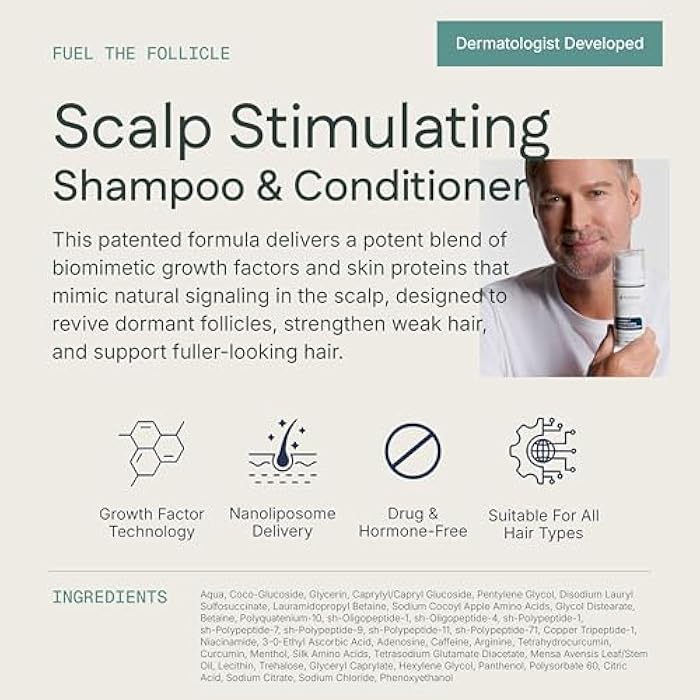 2‑in‑1 Scalp Stimulating Shampoo & Conditioner - Drug‑Free, Sulfate-Free & Paraben-Free - Growth Factor, Formula for Fuller, Thicker Looking Hair - 100 ml - Image 2