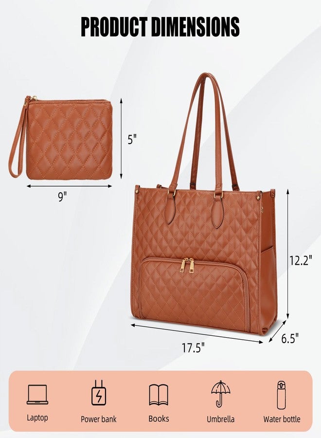 KKXIU Updated 2-in-1 Insulated Lunch Bag & 15.6 Inch Laptop Tote for Women, Large Capacity Thermal Meal Bag with Padded Laptop Compartment, Quilted Work Purse for Office, Teacher, Commuter (Brown) - Image 5