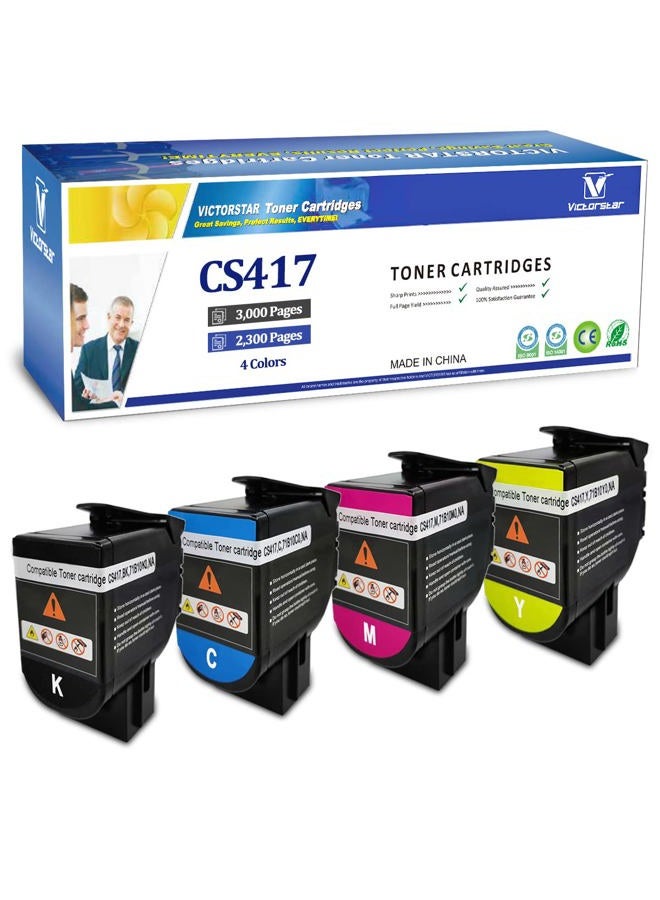 VICTORSTAR خراطيش حبر متوافقة بأربعة ألوان CS317 CX317 CS417 CX417 CS517 CX517 سعة قياسية 3000 صفحة أسود، 2300 صفحة ألوان CMY لطابعة ليكسمارك CS317dn CX317dn CS417dn CX417de CS517de CX517de - Image 1