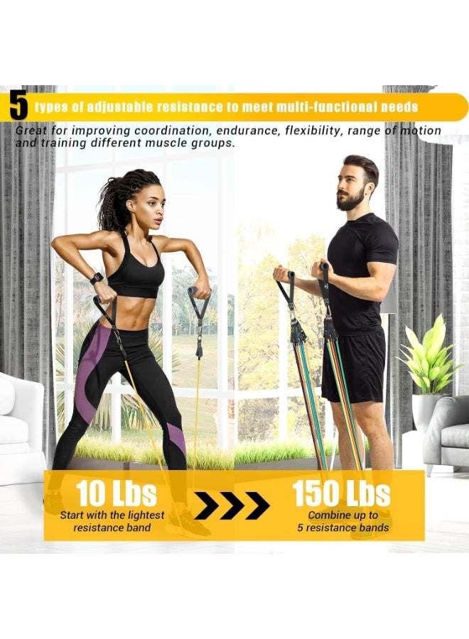جونيس طقم أشرطة مقاومة – 11 قطعة، يشمل أشرطة تمرين بمقابض، ومثبت باب، وأربطة كاحل، وحقيبة حمل – 5 مستويات من أشرطة التمرين للتمارين المنزلية وتشكيل الجسم - Image 4