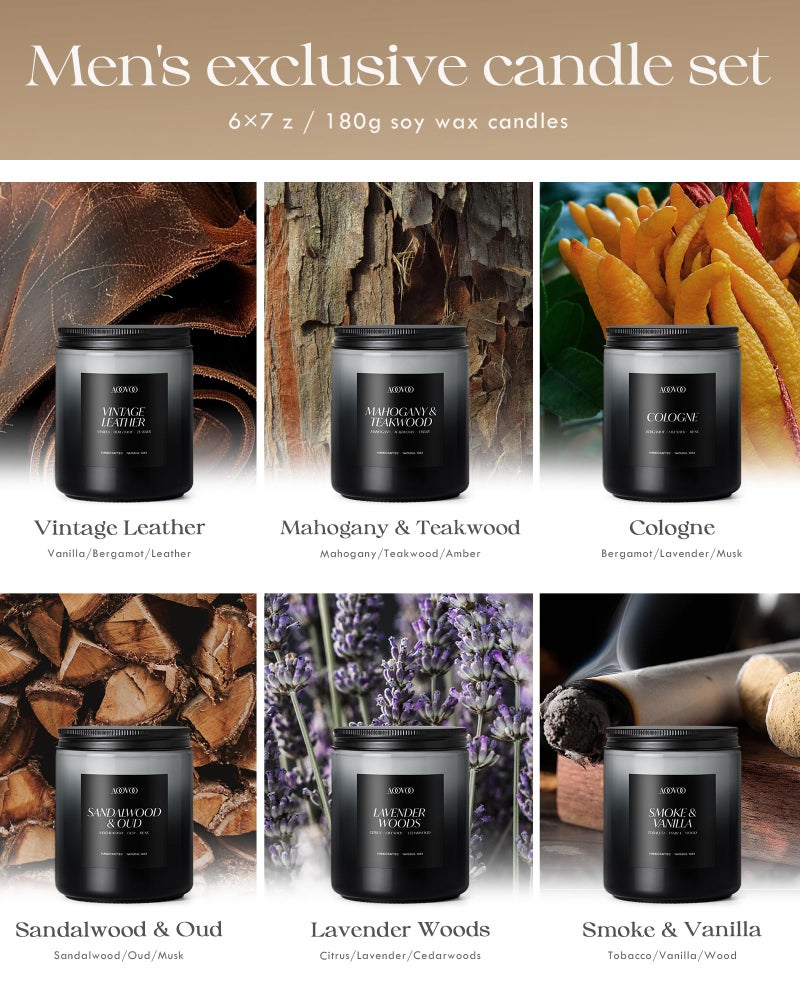 AOOVOO Scented Candles Set - 6 Pack Men Candles for Home Scented, 42 oz Soy Wax, 300 Hour Long Lasting Candle, Soy Candle Gifts Set for Men, Birthday, Valentine, Christmas, Anniversary Present - Image 4