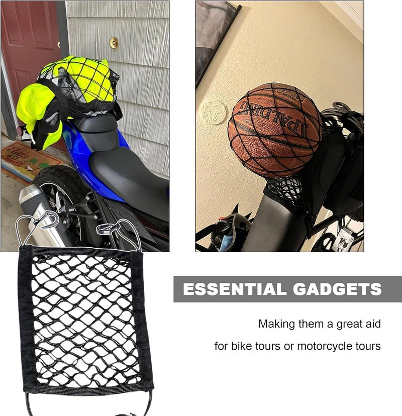 STHIRA ® Motorcycle Stretchy Storage Net, Quick Release Clasp Design, Motorcycle Cargo Net, Strong Nylon Double Layer Woven Mesh Net for Motorcycle, Scooter, Bike, with 4 Extra Metal S-hooks, 10"x11" - Image 5