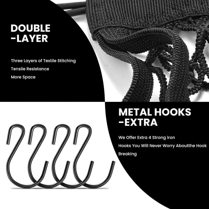 STHIRA ® Motorcycle Stretchy Storage Net, Quick Release Clasp Design, Motorcycle Cargo Net, Strong Nylon Double Layer Woven Mesh Net for Motorcycle, Scooter, Bike, with 4 Extra Metal S-hooks, 10"x11" - Image 3