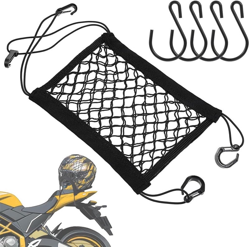 STHIRA ® Motorcycle Stretchy Storage Net, Quick Release Clasp Design, Motorcycle Cargo Net, Strong Nylon Double Layer Woven Mesh Net for Motorcycle, Scooter, Bike, with 4 Extra Metal S-hooks, 10"x11" - Image 1
