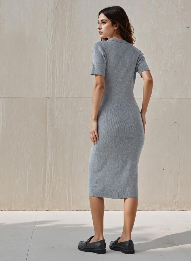 تواكستريمز فستان ميدي ضيق بياقة بأزرار - Image 3