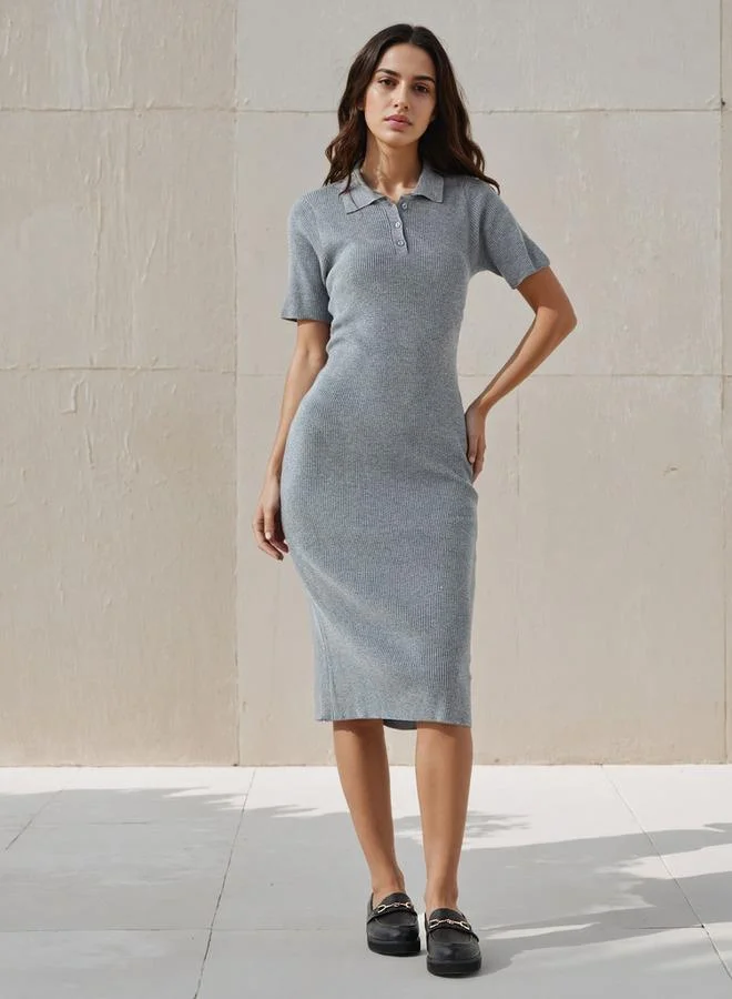 2Xtremz 2Xtremz Bodycon Midi Dress with Button Placket