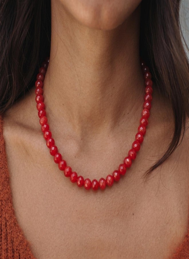 Badu Red Gemstone Beaded Necklace for Women Natural Stone Bead Beach Choker Necklace Fashion Trendy Jewelry Gifts - Image 4