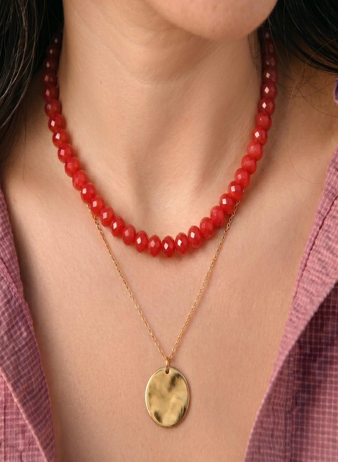 Badu Red Gemstone Beaded Necklace for Women Natural Stone Bead Beach Choker Necklace Fashion Trendy Jewelry Gifts - Image 3