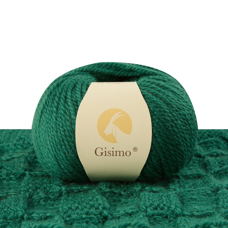 Gisimo 100% Merino Wool Yarn 3-Ply Luxurious and Soft Yarn for Hand Knitting & Crocheting (Christmas Green,1Ball) - Image 1