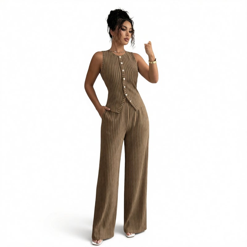 Striped Vest And Pants Set Women Summer Casual Office Two Piece Outfit - Image 3