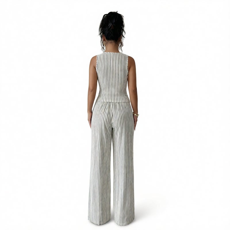 Striped Vest And Pants Set Women Summer Casual Office Two Piece Outfit - Image 2