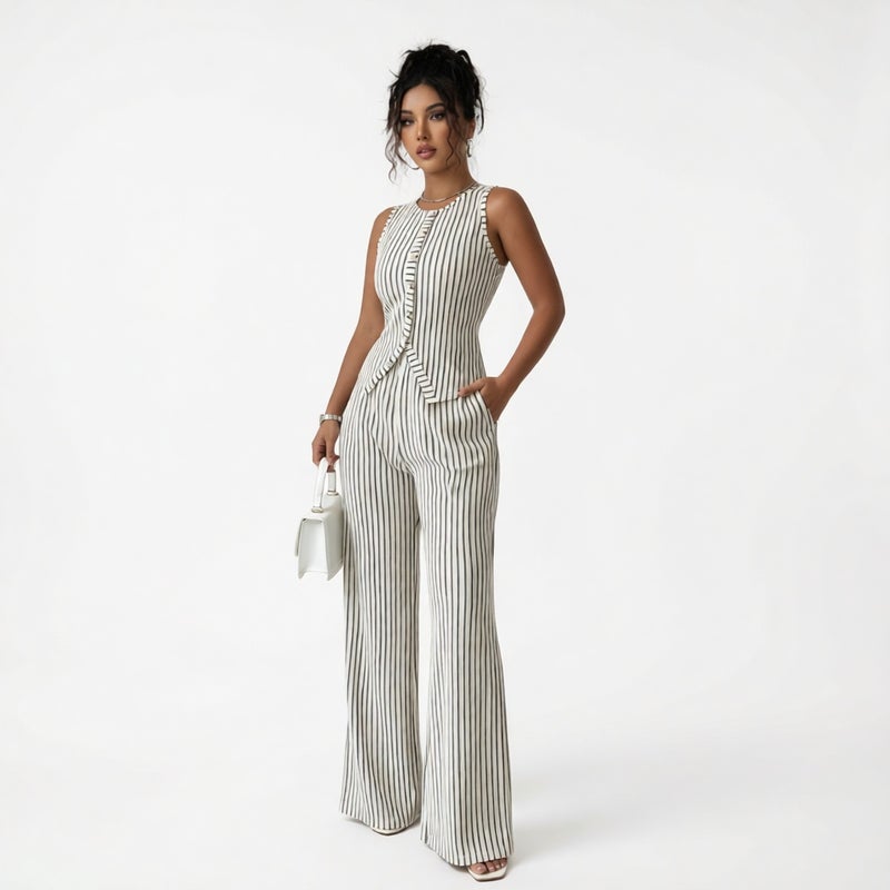 Striped Vest And Pants Set Women Summer Casual Office Two Piece Outfit - Image 4