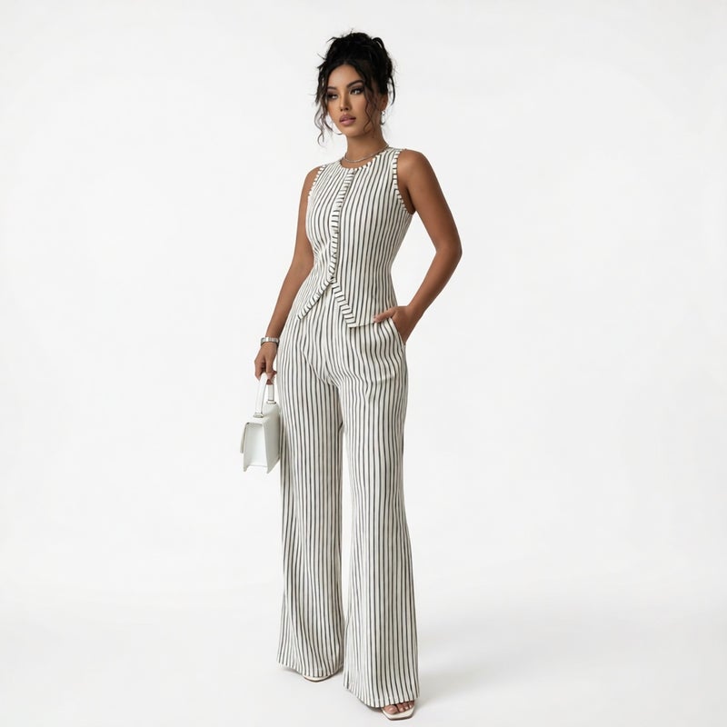Striped Vest And Pants Set Women Summer Casual Office Two Piece Outfit - Image 5