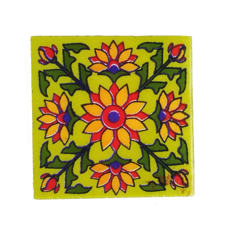 Shiv Kripa Blue Pottery Shiv Kripa Blue Art Pottery Interior Exterior Crafted Tabletop Flooring Wall Festive Decorative 2 x 2 inch Tiles Pack of 20 Tiles (Green, Red & Multi) - Image 4