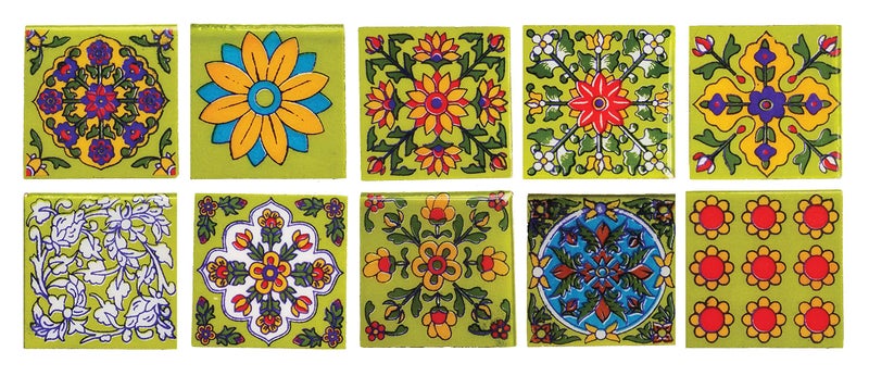 Shiv Kripa Blue Pottery Shiv Kripa Blue Art Pottery Interior Exterior Crafted Tabletop Flooring Wall Festive Decorative 2 x 2 inch Tiles Pack of 20 Tiles (Green, Red & Multi) - Image 2