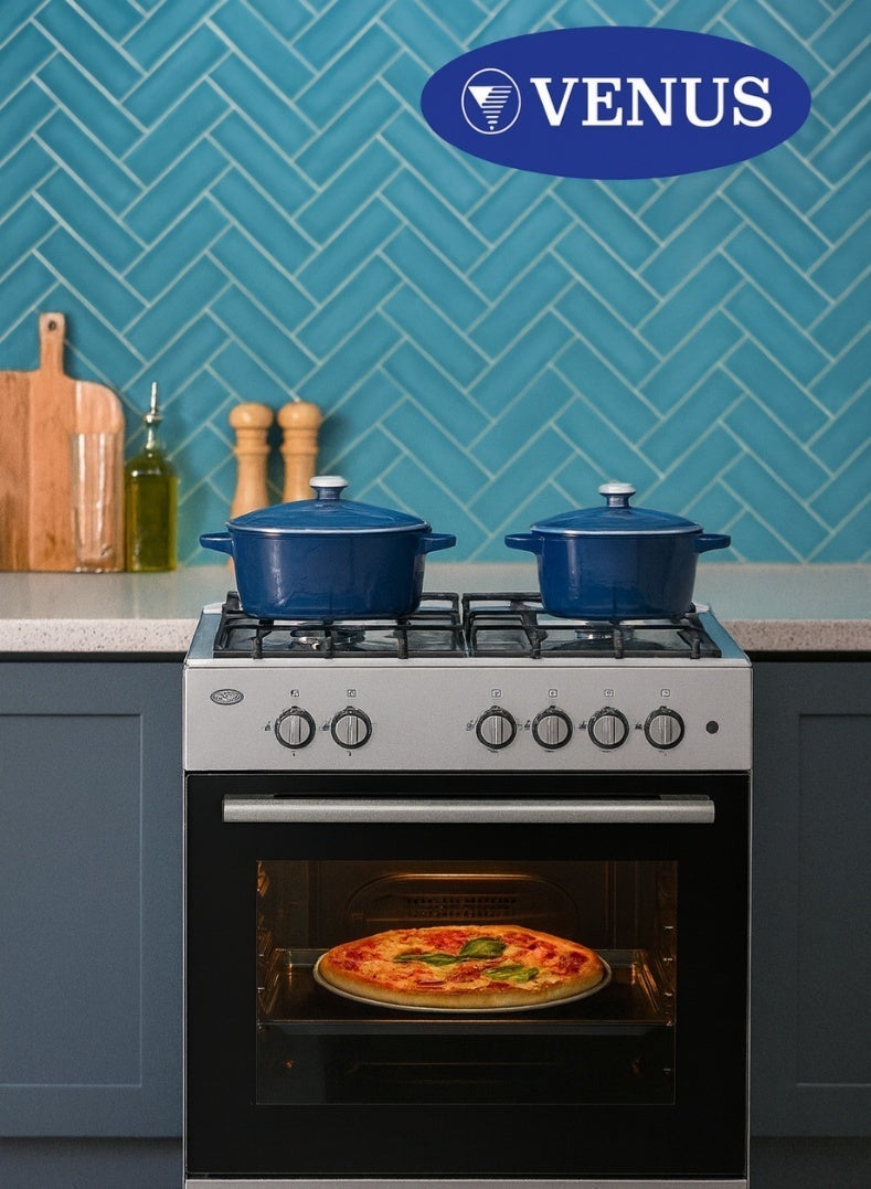 Venus موقد ستانلس ستيل 55x50 سم | 4 شعلات غاز مع إشعال تلقائي | فرن غاز وشواية مع عزل مزدوج | مقابض بتشطيب كروم | صنع في تركيا – الطراز VC5540GSX - Image 5