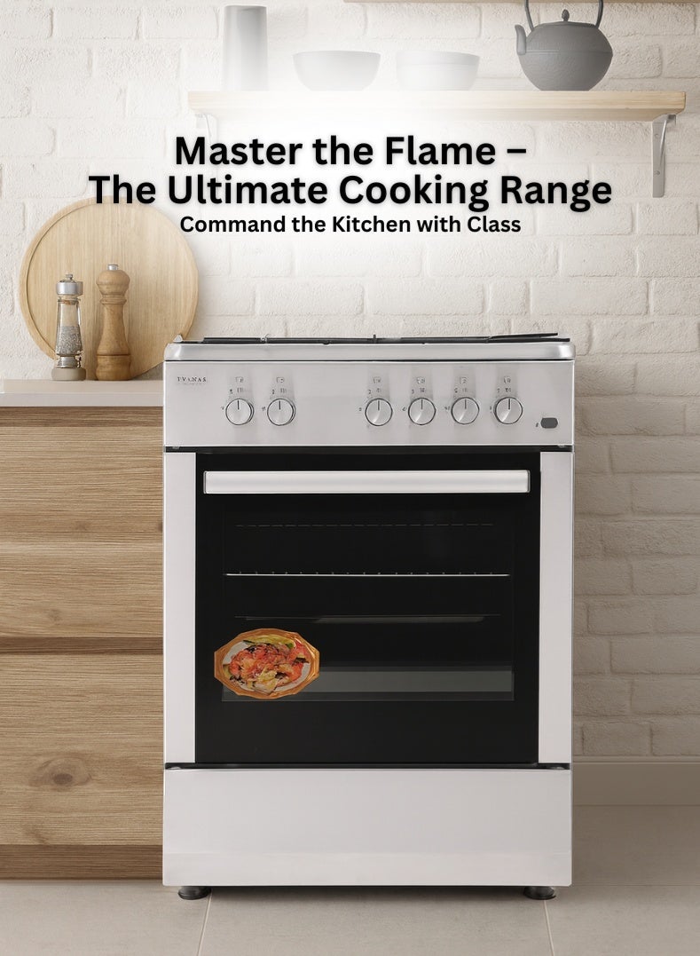 Venus موقد ستانلس ستيل 55x50 سم | 4 شعلات غاز مع إشعال تلقائي | فرن غاز وشواية مع عزل مزدوج | مقابض بتشطيب كروم | صنع في تركيا – الطراز VC5540GSX - Image 2