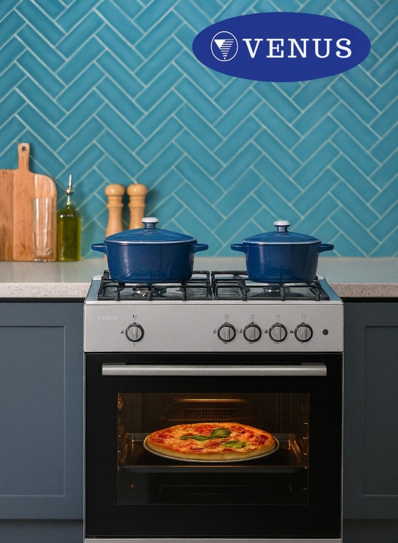 Venus موقد ستانلس ستيل 55x50 سم | 4 شعلات غاز مع إشعال تلقائي | فرن غاز وشواية مع عزل مزدوج | مقابض بتشطيب كروم | صنع في تركيا – الطراز VC5540GSX - Image 5