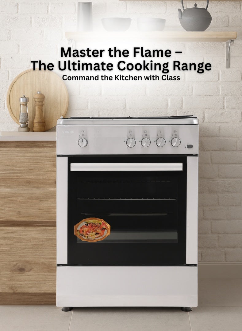 Venus موقد ستانلس ستيل 55x50 سم | 4 شعلات غاز مع إشعال تلقائي | فرن غاز وشواية مع عزل مزدوج | مقابض بتشطيب كروم | صنع في تركيا – الطراز VC5540GSX - Image 2