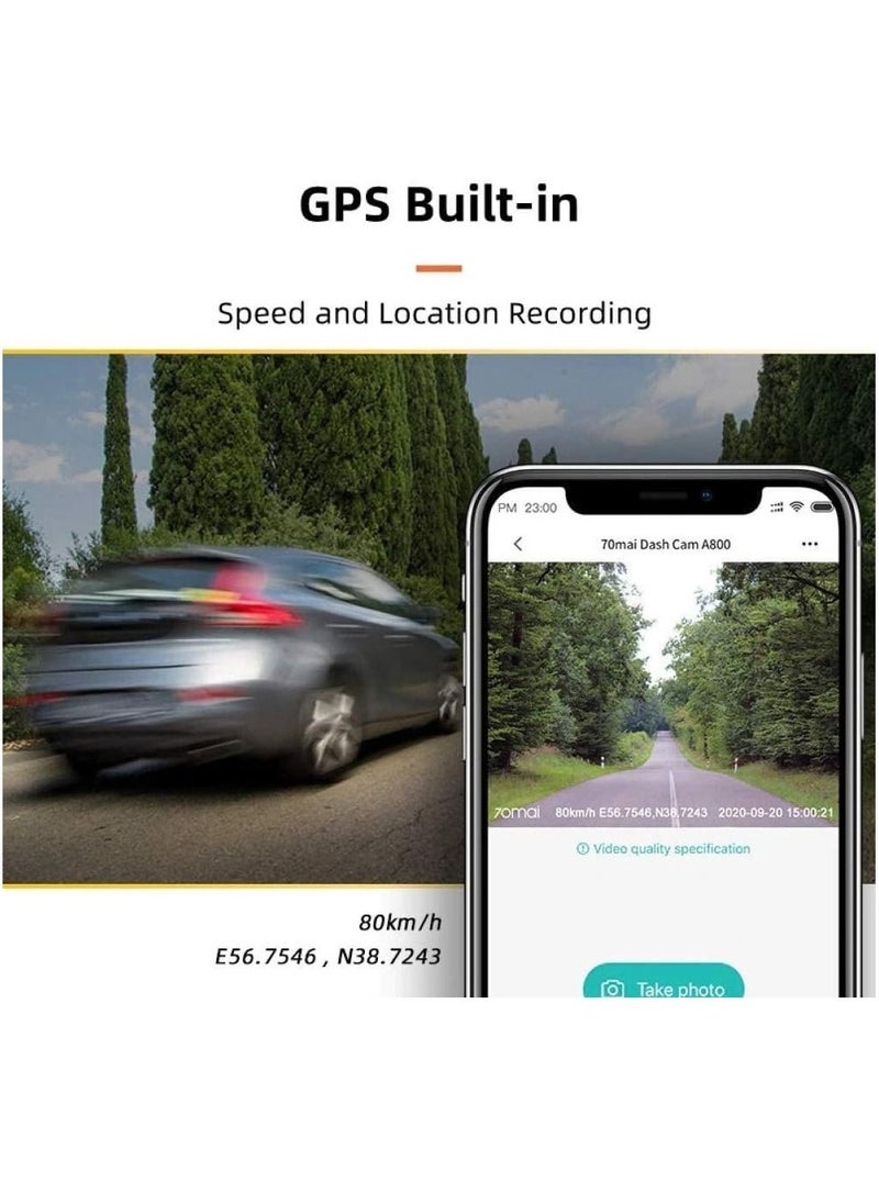 70mai - 70mai A800S Dual Vision True 4K Dash Cam, Built-in GPS, ADAS, in App Playback & Share, Optional Parking Monitoring (Front + Rear Cam) - Image 1