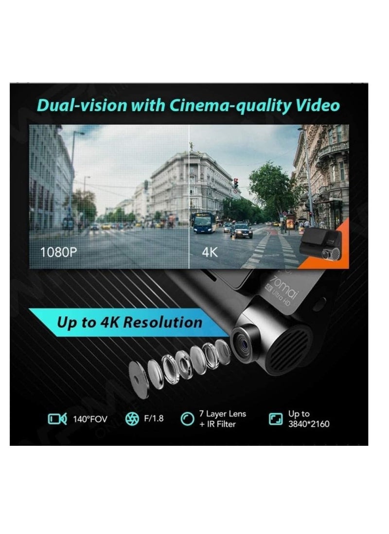 70mai - 70mai A800S Dual Vision True 4K Dash Cam, Built-in GPS, ADAS, in App Playback & Share, Optional Parking Monitoring (Front + Rear Cam) - Image 1