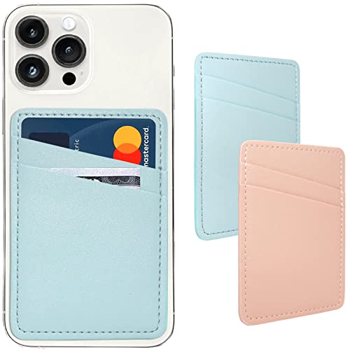 Limvory Phone Wallet Stick On, Leather Phone Card Holder, Credit Card Holder for Phone Case - Pink, Blue - Image 1