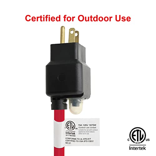 Clear Power 50 ft 14/3 SJTW 3 Outlet Heavy Duty Outdoor Extension Cord with Circuit Breaker Plug, Water, Weather & Kink Resistant, Flame Retardant, Red, 3 Prong Grounded Plug, CP10142 - Image 4