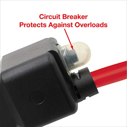 Clear Power 50 ft 14/3 SJTW 3 Outlet Heavy Duty Outdoor Extension Cord with Circuit Breaker Plug, Water, Weather & Kink Resistant, Flame Retardant, Red, 3 Prong Grounded Plug, CP10142 - Image 3
