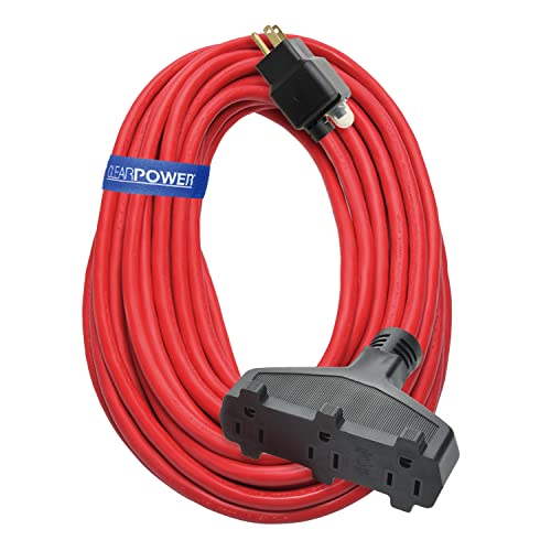 Clear Power 50 ft 14/3 SJTW 3 Outlet Heavy Duty Outdoor Extension Cord with Circuit Breaker Plug, Water, Weather & Kink Resistant, Flame Retardant, Red, 3 Prong Grounded Plug, CP10142 - Image 1
