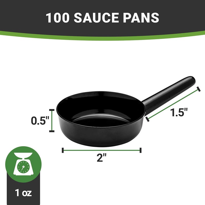 Restaurantware 1 Ounce Disposable Dessert Cups 100 Mini Sauce Dishes  Sauce Pan Design Serve Condiments Snacks or Samples Black Plastic Small Appetizer Plates For Parties or Catered Events - Image 4