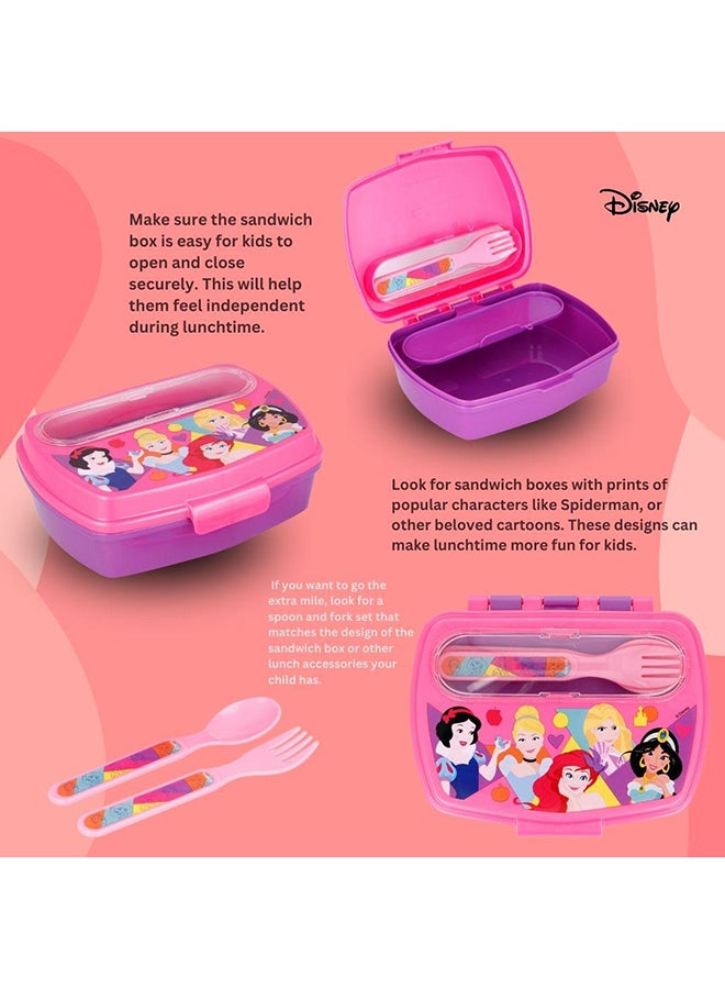 Disney صندوق شطائر ممتع مع أدوات الطعام أميرات ديزني زاهي وجريء - Image 4