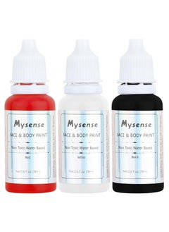 Mysense Mysense Red White and Black Face Body Paint Kit,Clown Makeup Set,Water Based Washable Face Paint,Non-toxic Cream Body Paint for Adults and Children Halloween SFX Cosplay Skull Makeup,0.6oz/pc 