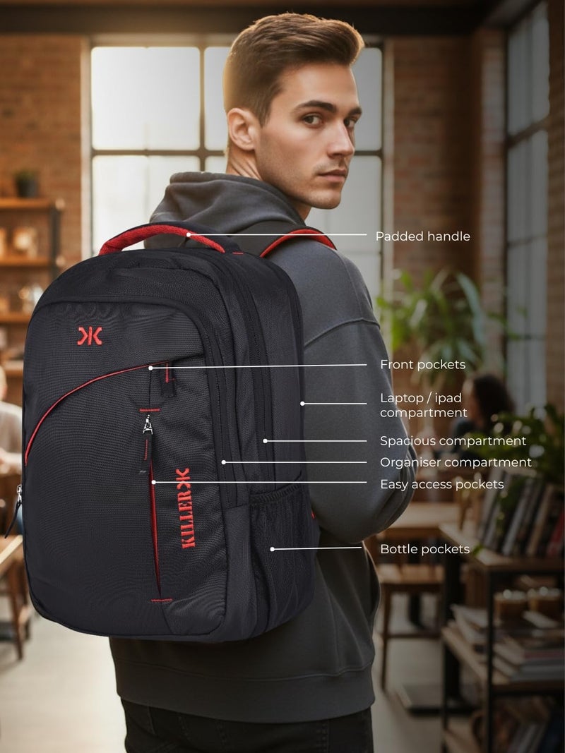 KILLER Louis 38L Laptop Backpack | Spacious Travel & Work Bag with Padded Laptop Compartment, Organizer - Black - Image 5