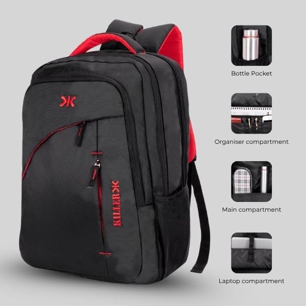 KILLER Louis 38L Laptop Backpack | Spacious Travel & Work Bag with Padded Laptop Compartment, Organizer - Black - Image 2