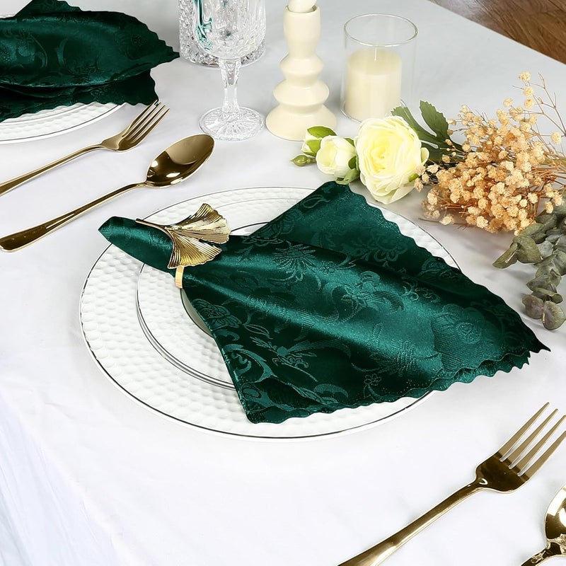 Cobedzy 60 Pack Green Satin Cloth Napkins 17x17 Inch Jacquard Napkins Damask Cloth Napkins Luxurious Satin Napkins for Wedding Banquet Party Restaurant Dinner Decoration - Image 4